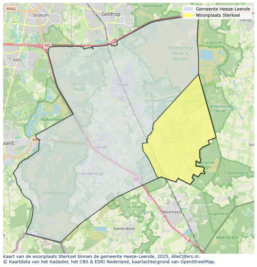 Afbeelding van de woonplaats Sterksel op de kaart.