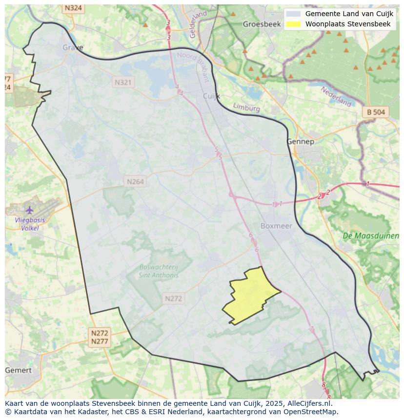 Afbeelding van de woonplaats Stevensbeek op de kaart.