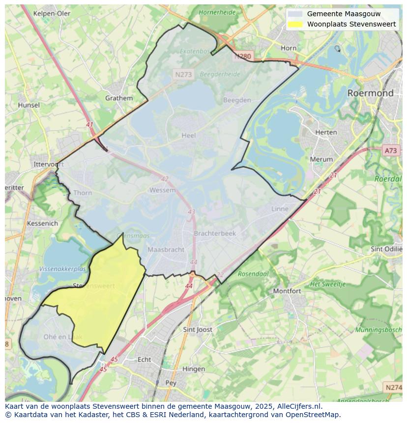 Afbeelding van de woonplaats Stevensweert op de kaart.