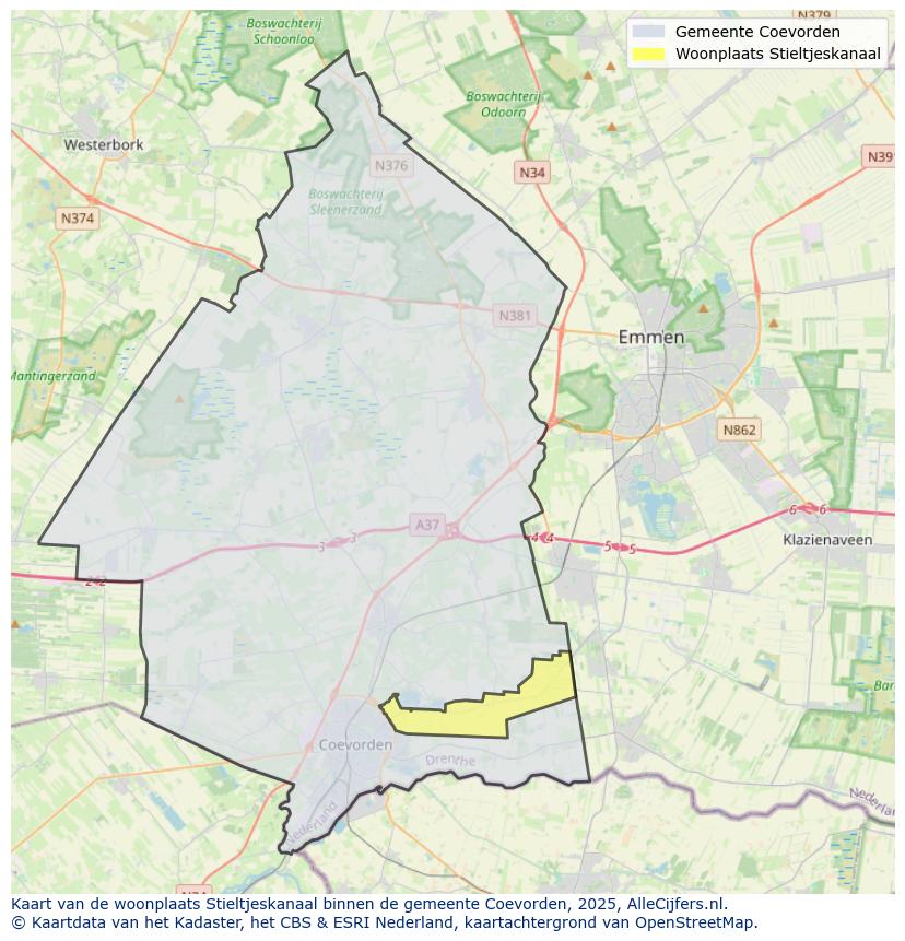 Afbeelding van de woonplaats Stieltjeskanaal op de kaart.