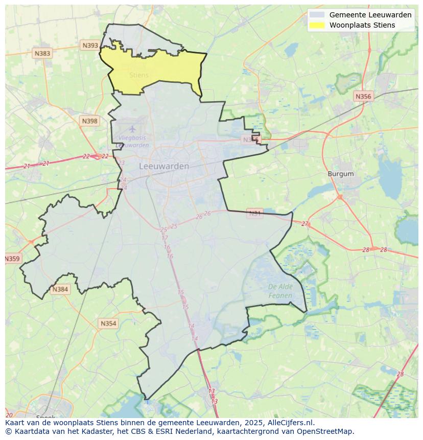 Afbeelding van de woonplaats Stiens op de kaart.