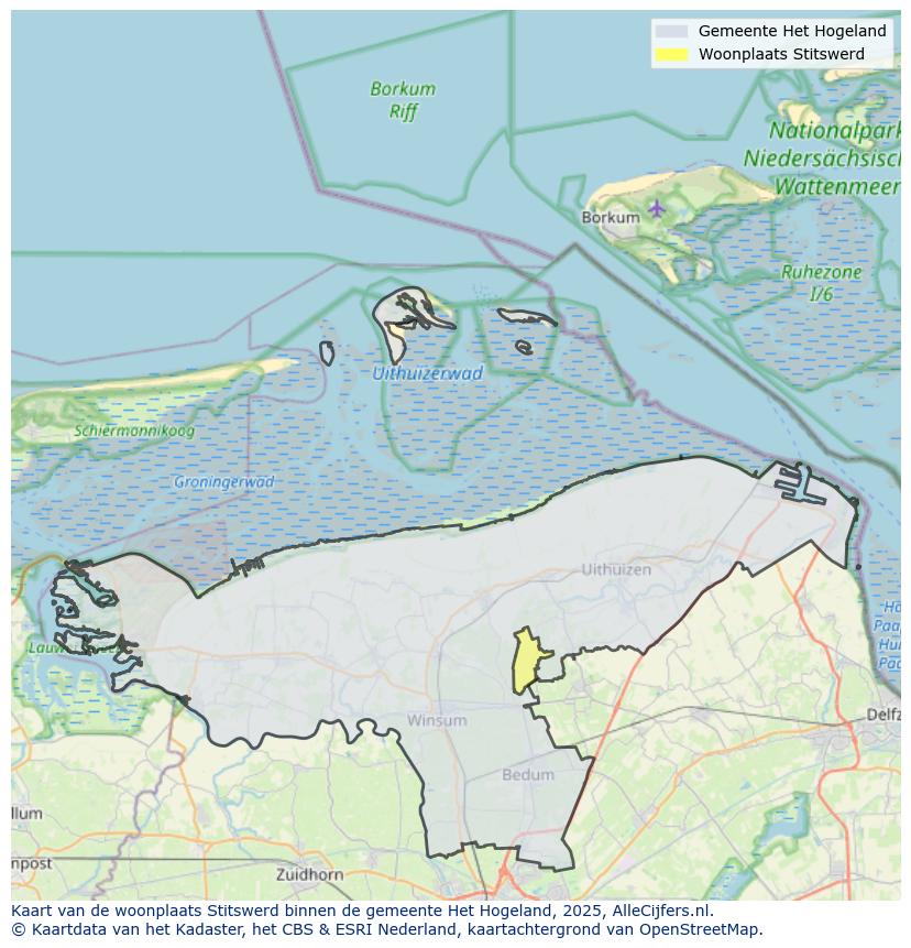 Afbeelding van de woonplaats Stitswerd op de kaart.