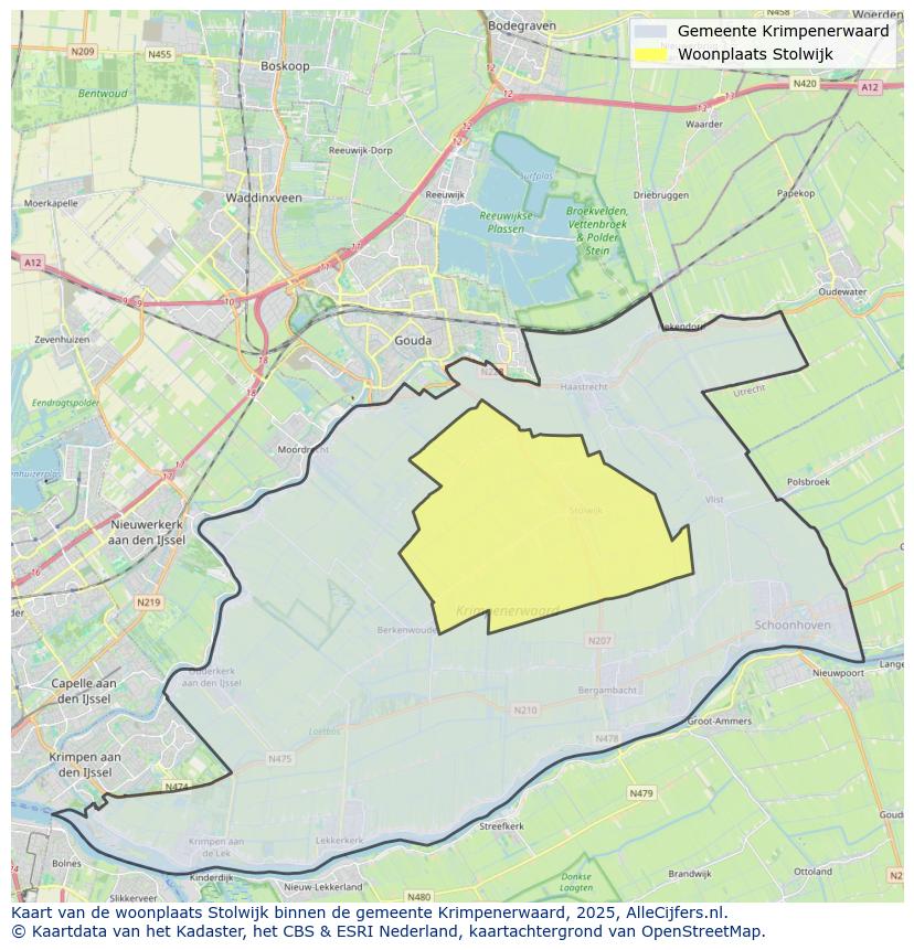 Afbeelding van de woonplaats Stolwijk op de kaart.
