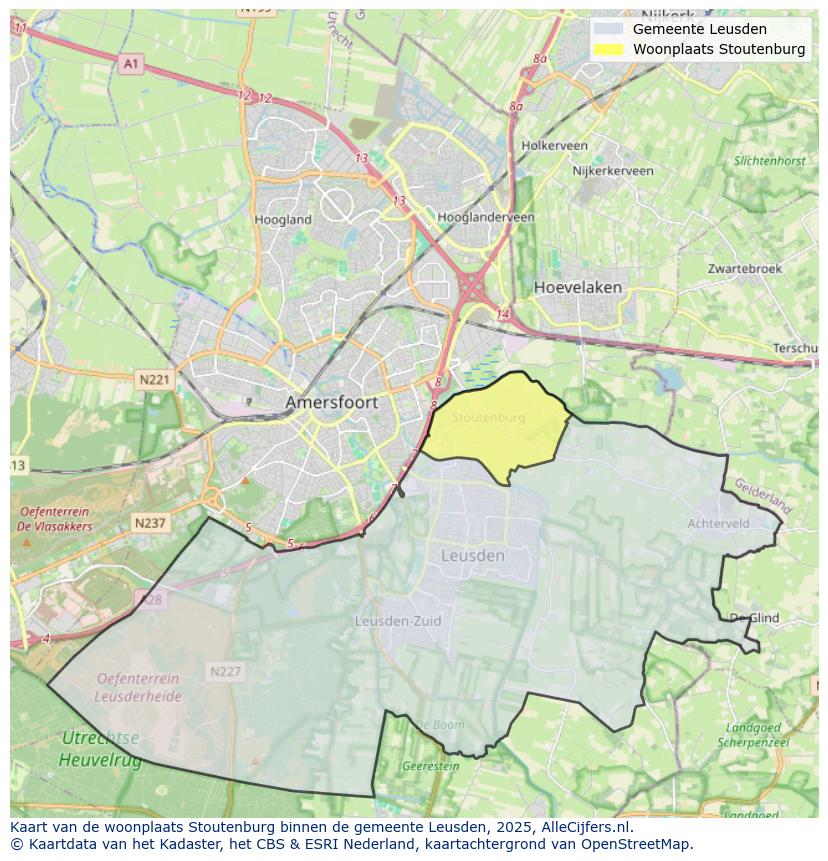 Afbeelding van de woonplaats Stoutenburg op de kaart.