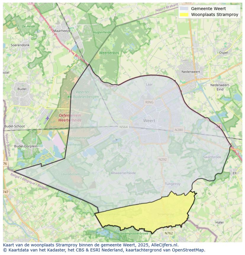 Afbeelding van de woonplaats Stramproy op de kaart.