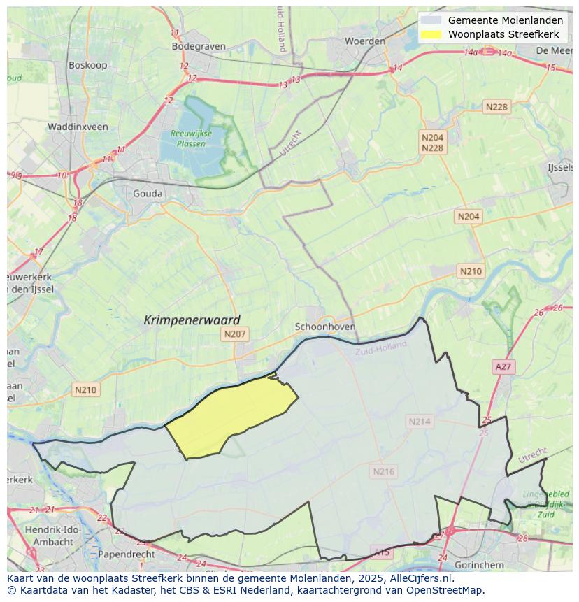 Afbeelding van de woonplaats Streefkerk op de kaart.