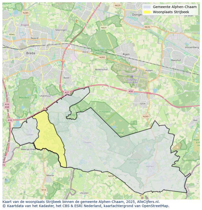 Afbeelding van de woonplaats Strijbeek op de kaart.