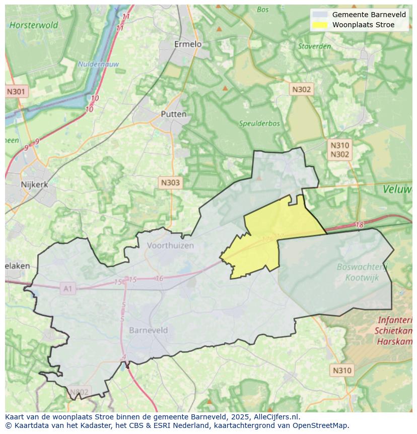 Afbeelding van de woonplaats Stroe op de kaart.
