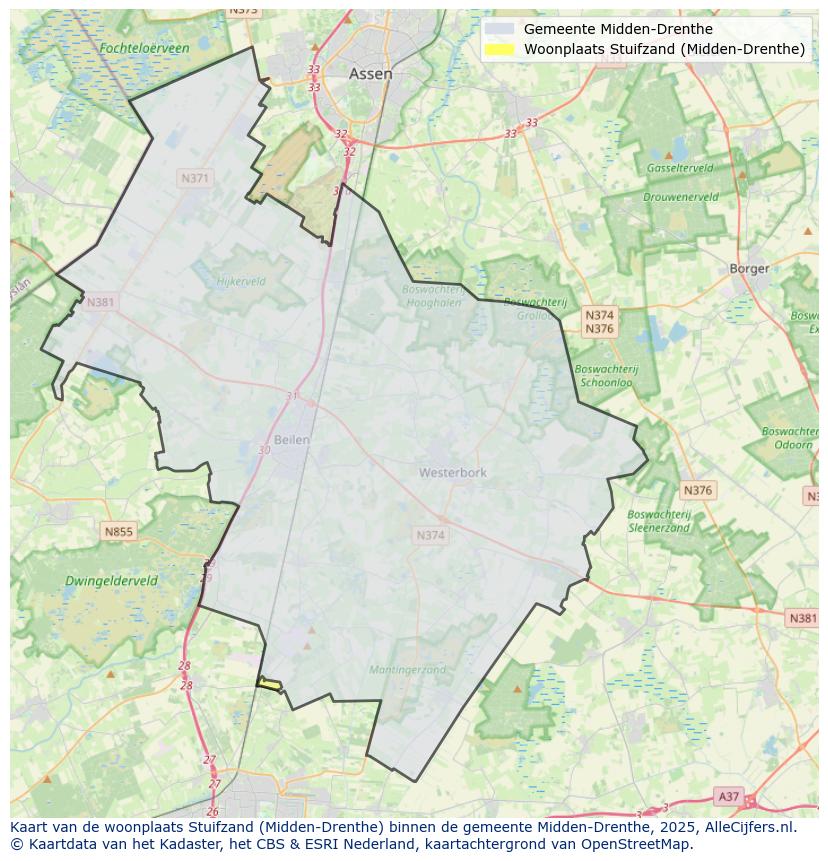Afbeelding van de woonplaats Stuifzand op de kaart.