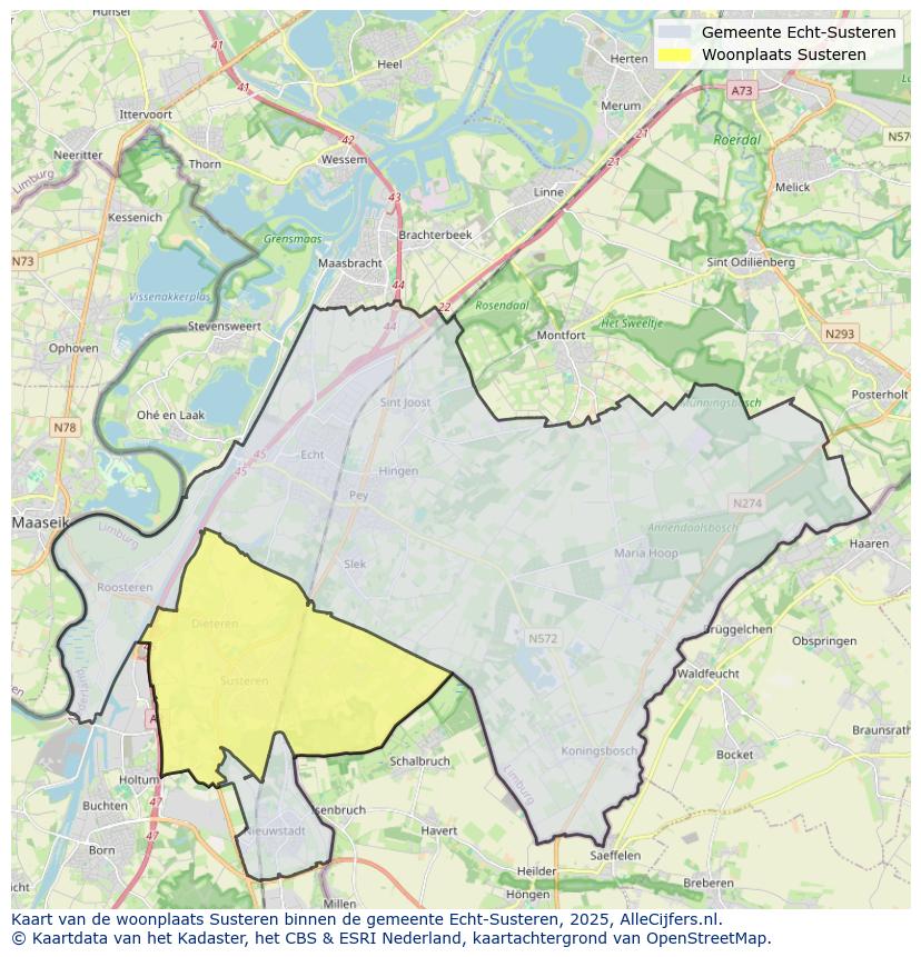 Afbeelding van de woonplaats Susteren op de kaart.