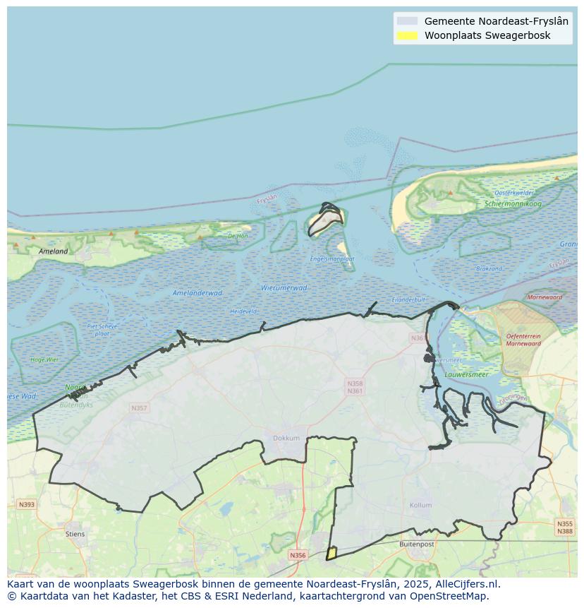Afbeelding van de woonplaats Sweagerbosk op de kaart.