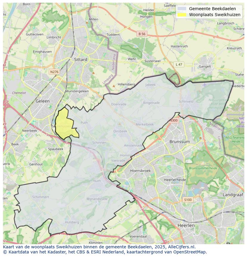 Afbeelding van de woonplaats Sweikhuizen op de kaart.