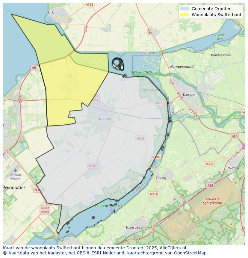 Afbeelding van de woonplaats Swifterbant op de kaart.