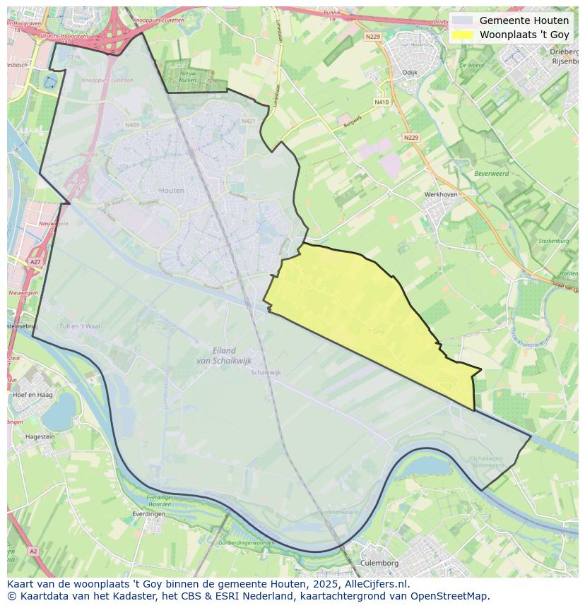 Afbeelding van de woonplaats ’t Goy op de kaart.