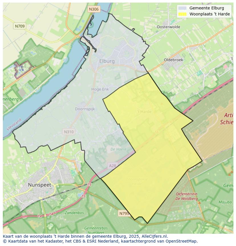 Afbeelding van de woonplaats ’t Harde op de kaart.