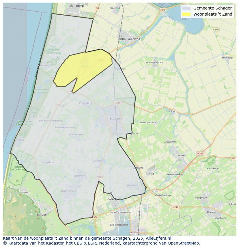 Afbeelding van de woonplaats ’t Zand op de kaart.