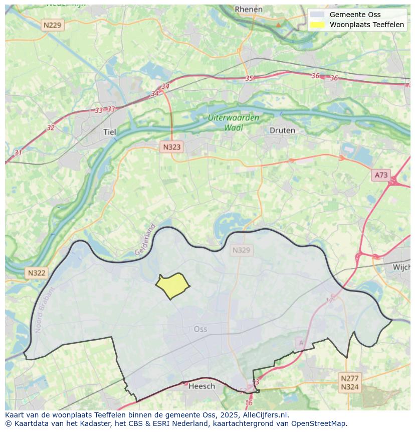 Afbeelding van de woonplaats Teeffelen op de kaart.
