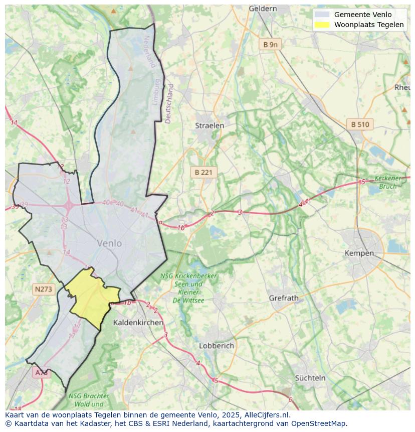 Afbeelding van de woonplaats Tegelen op de kaart.