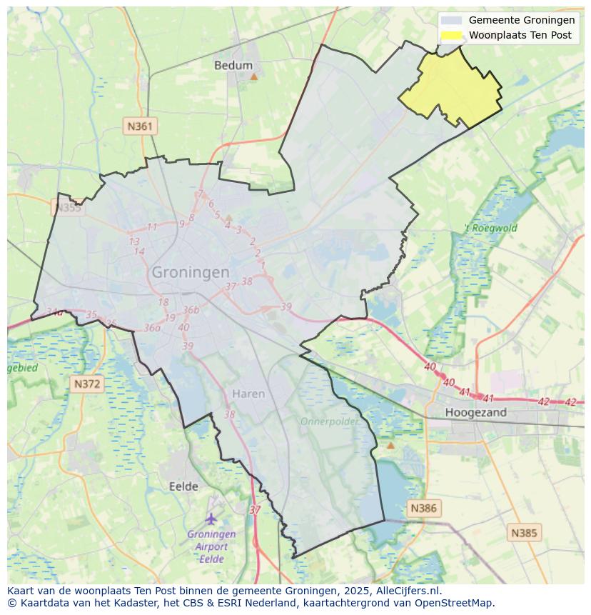 Afbeelding van de woonplaats Ten Post op de kaart.