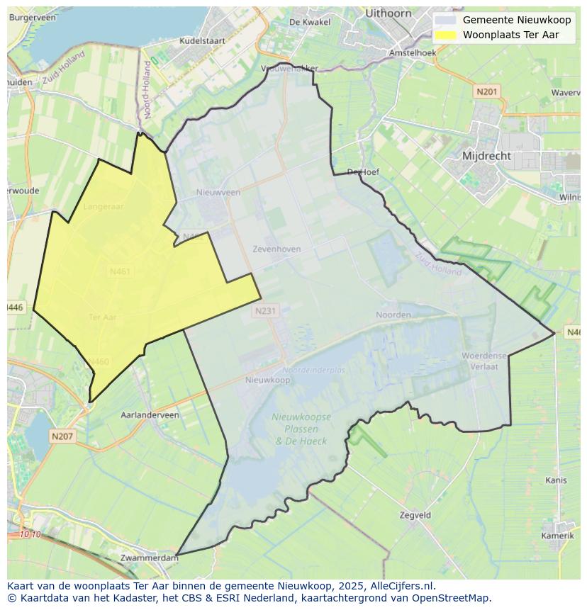 Afbeelding van de woonplaats Ter Aar op de kaart.