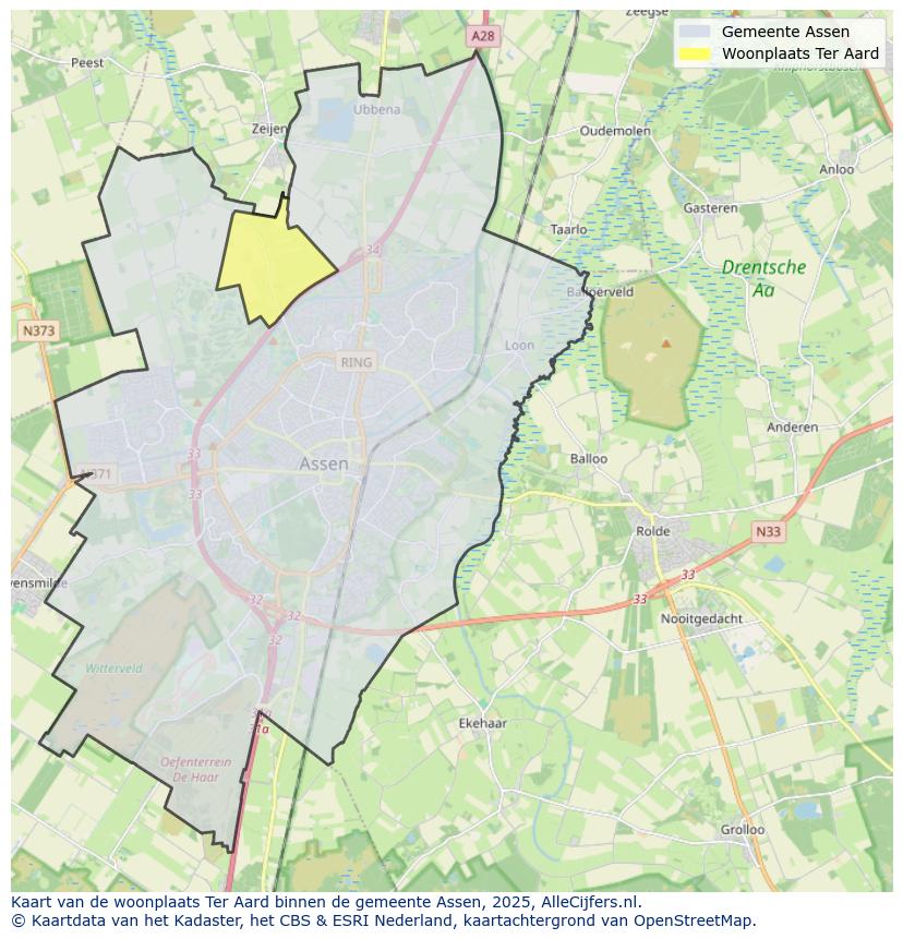 Afbeelding van de woonplaats Ter Aard op de kaart.