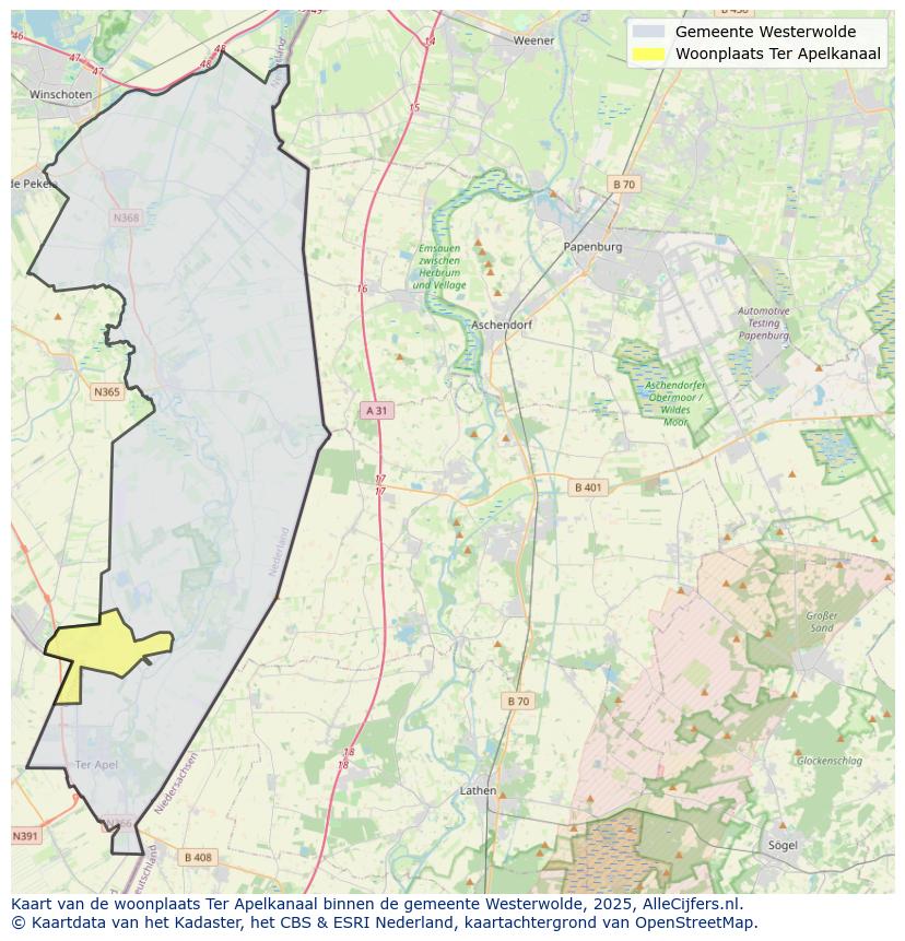 Afbeelding van de woonplaats Ter Apelkanaal op de kaart.