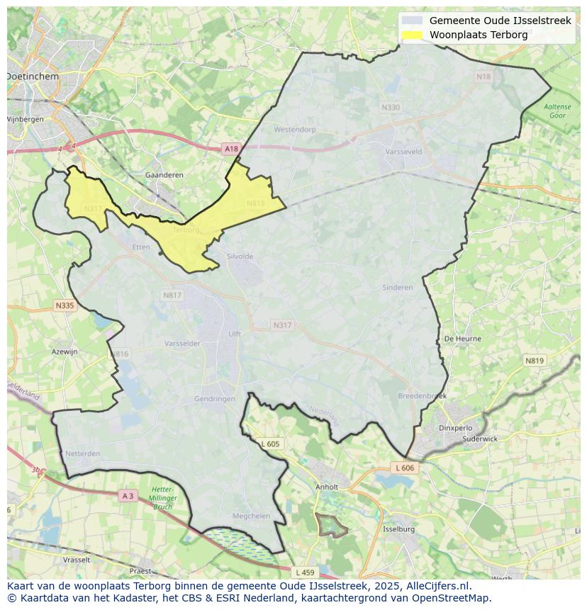 Afbeelding van de woonplaats Terborg op de kaart.