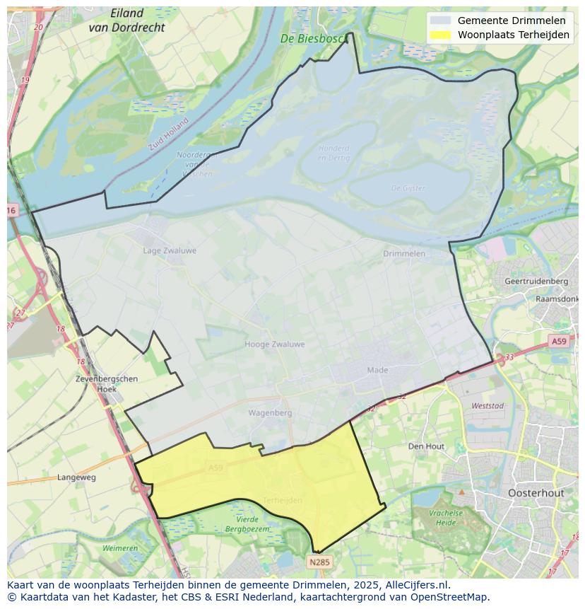 Afbeelding van de woonplaats Terheijden op de kaart.