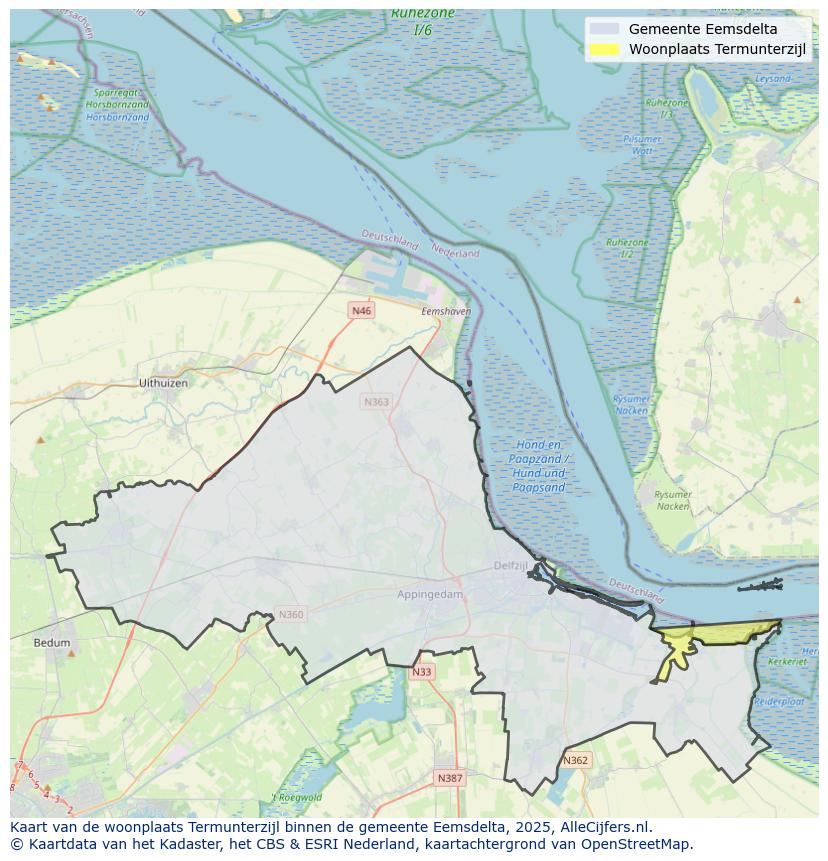 Afbeelding van de woonplaats Termunterzijl op de kaart.