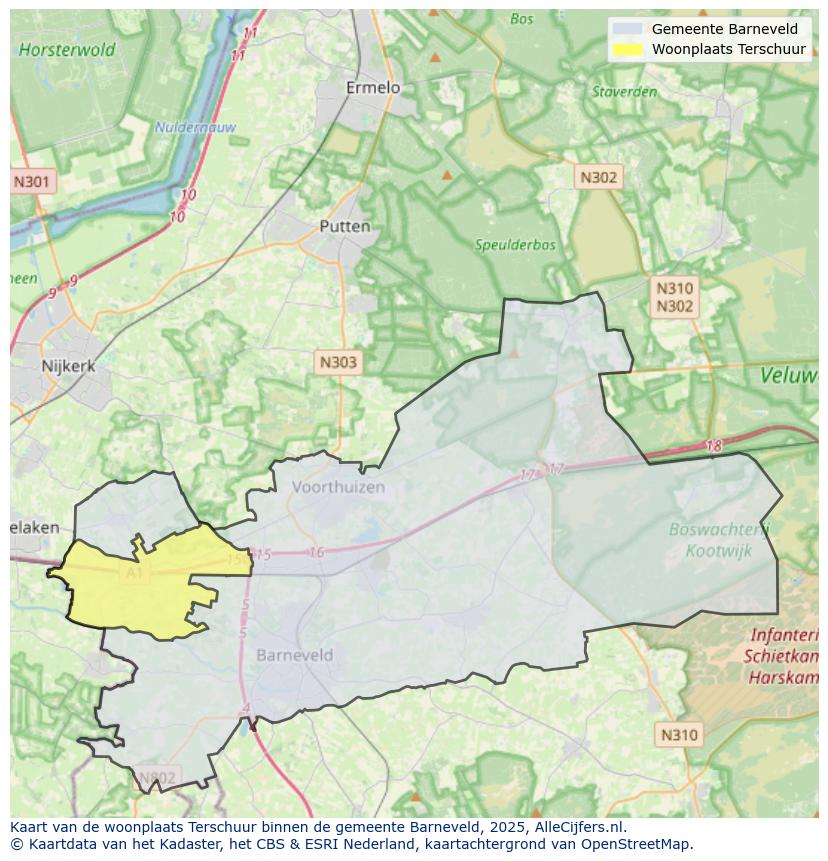 Afbeelding van de woonplaats Terschuur op de kaart.