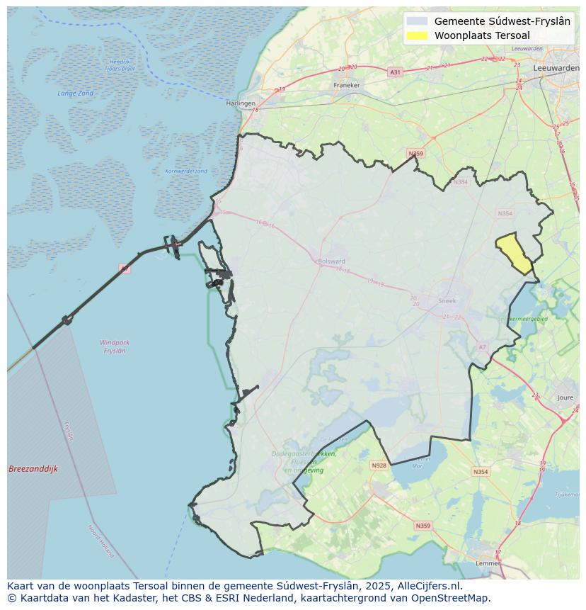 Afbeelding van de woonplaats Tersoal op de kaart.