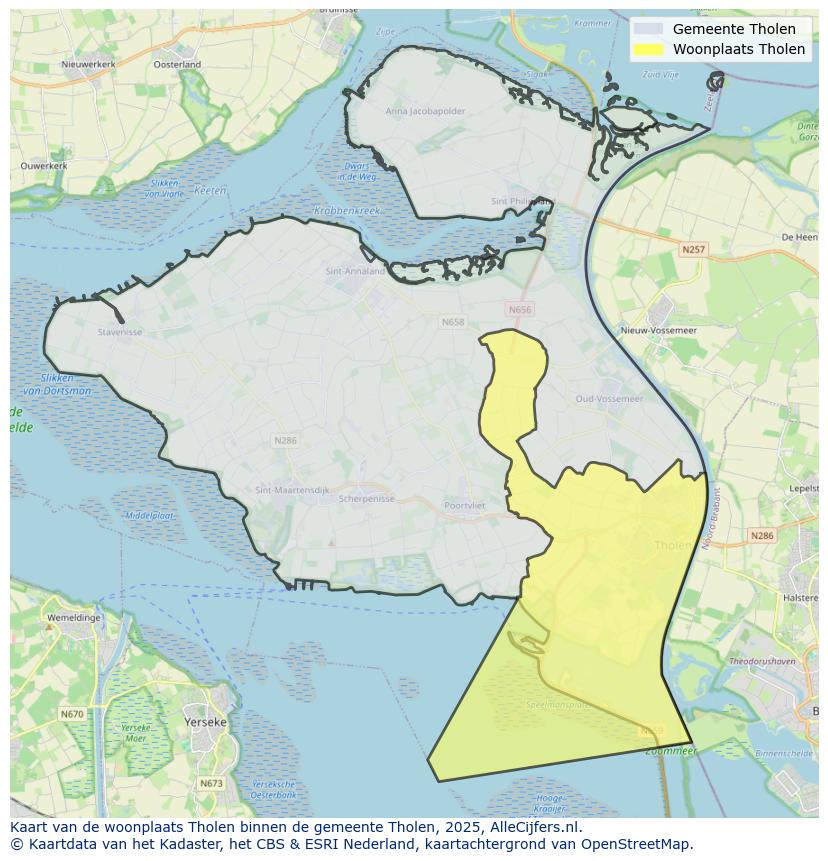 Afbeelding van de woonplaats Tholen op de kaart.
