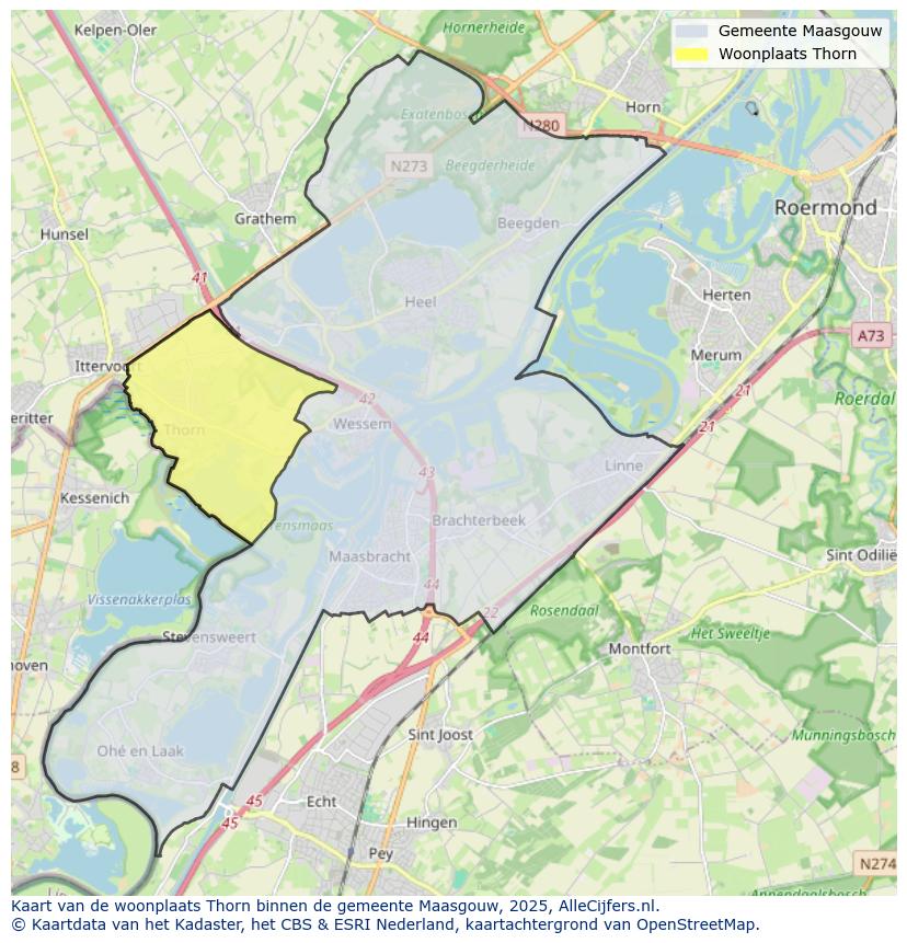 Afbeelding van de woonplaats Thorn op de kaart.