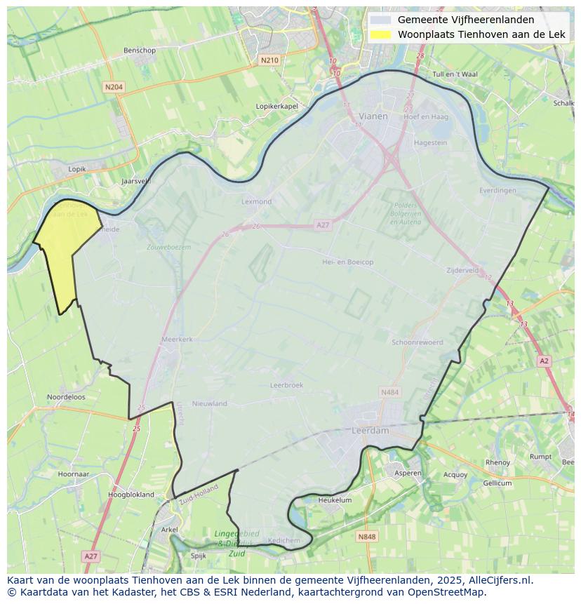 Afbeelding van de woonplaats Tienhoven aan de Lek op de kaart.