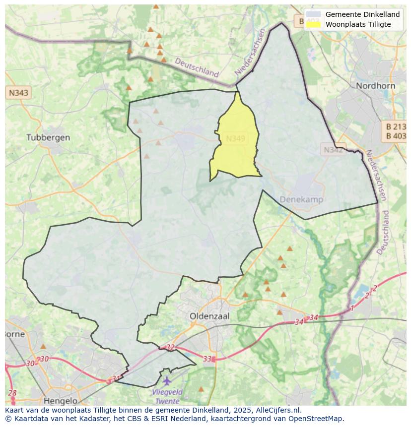 Afbeelding van de woonplaats Tilligte op de kaart.