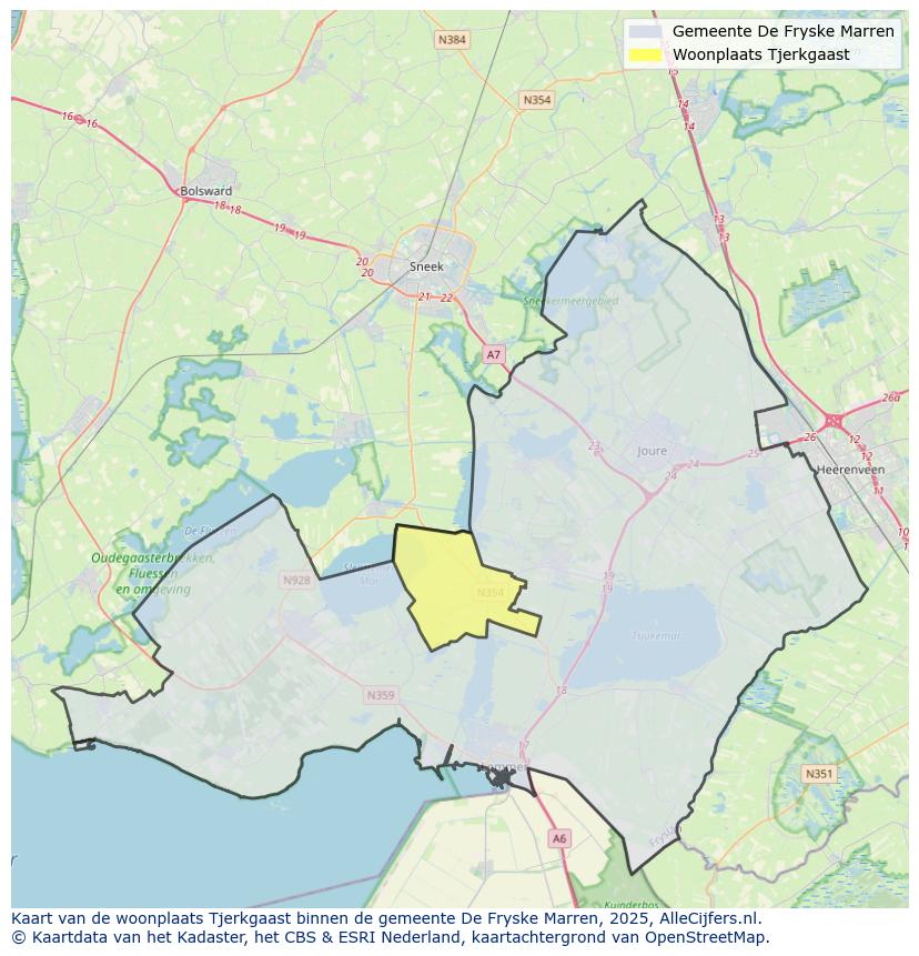 Afbeelding van de woonplaats Tjerkgaast op de kaart.