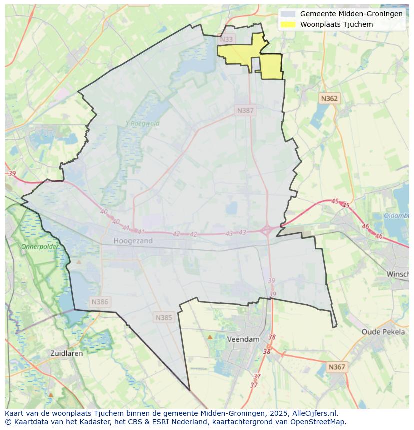 Afbeelding van de woonplaats Tjuchem op de kaart.