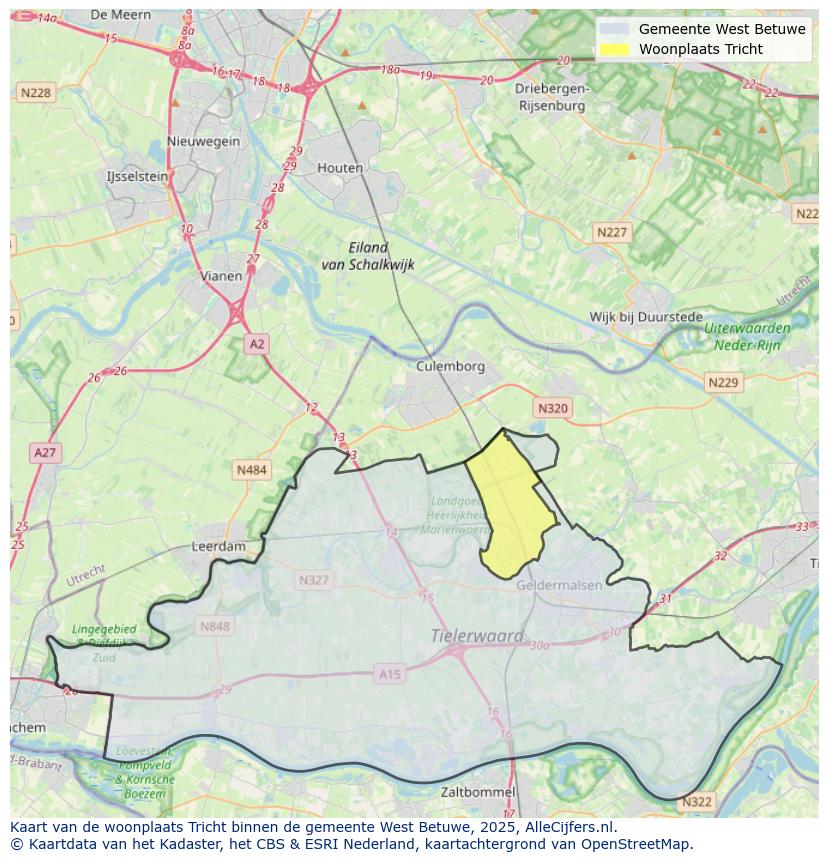 Afbeelding van de woonplaats Tricht op de kaart.