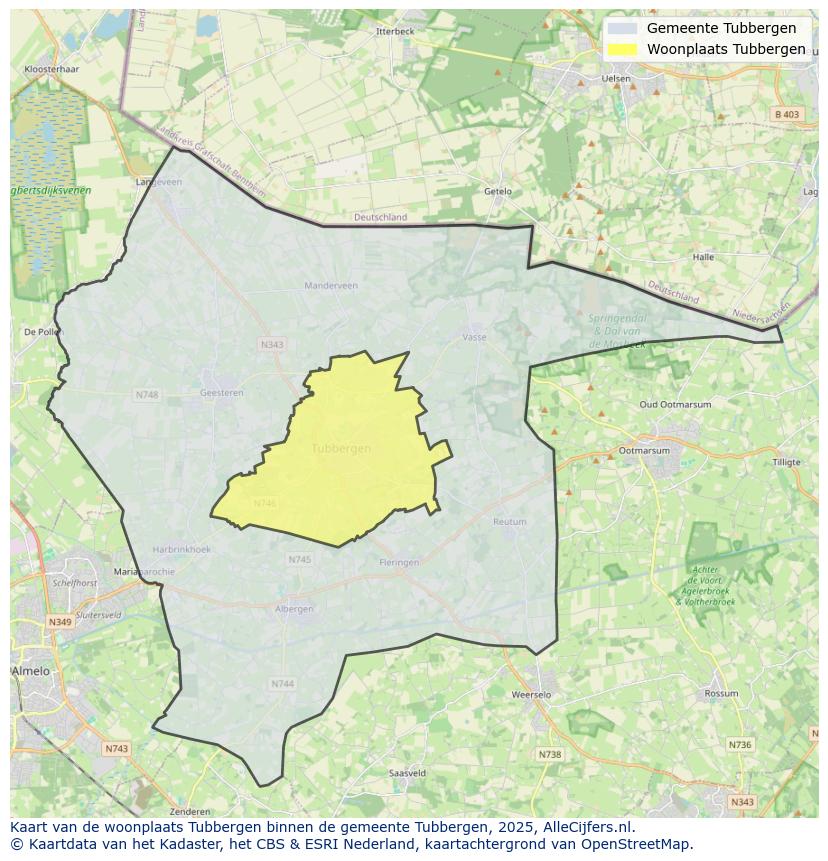 Afbeelding van de woonplaats Tubbergen op de kaart.
