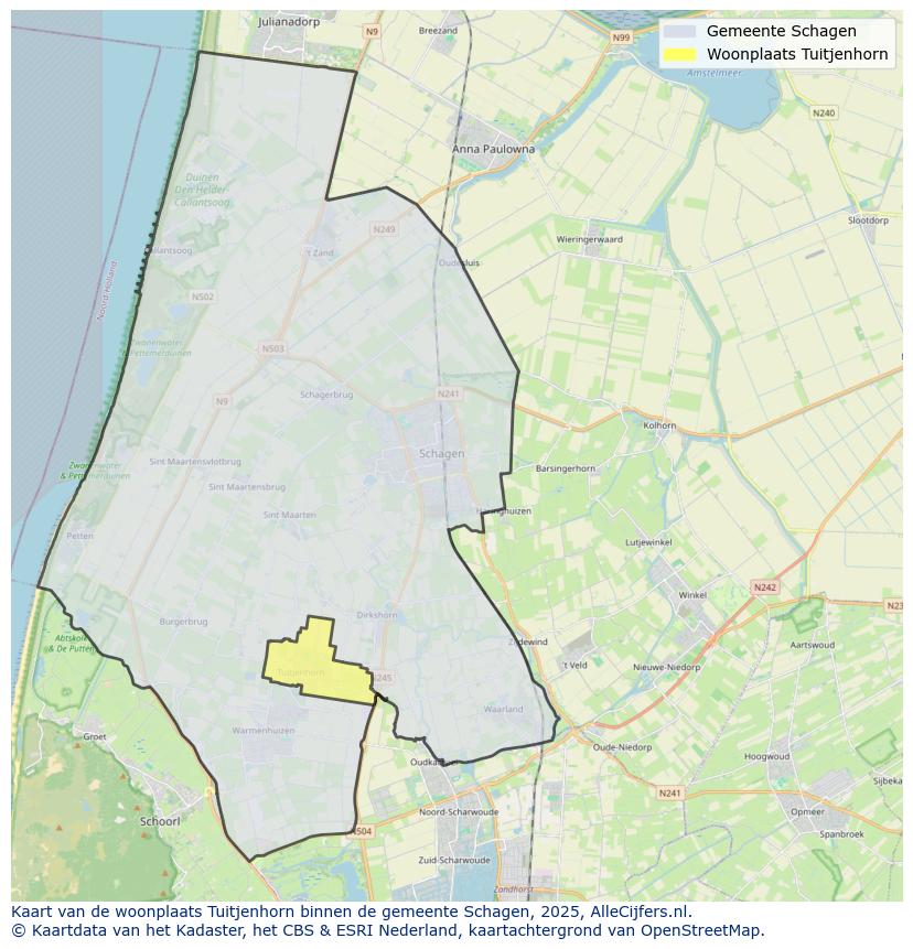 Afbeelding van de woonplaats Tuitjenhorn op de kaart.
