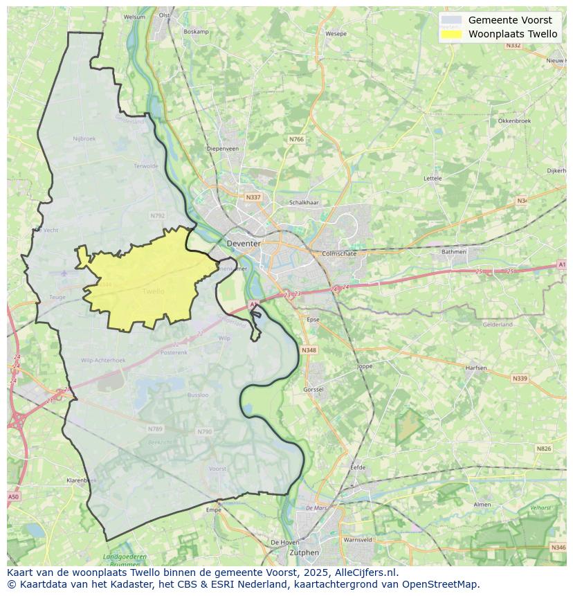 Afbeelding van de woonplaats Twello op de kaart.