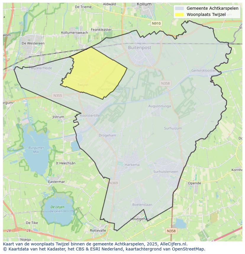 Afbeelding van de woonplaats Twijzel op de kaart.