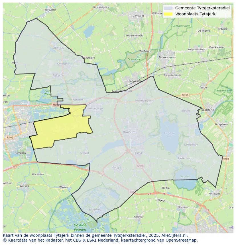 Afbeelding van de woonplaats Tytsjerk op de kaart.
