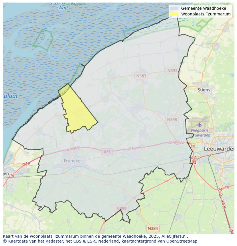 Afbeelding van de woonplaats Tzummarum op de kaart.