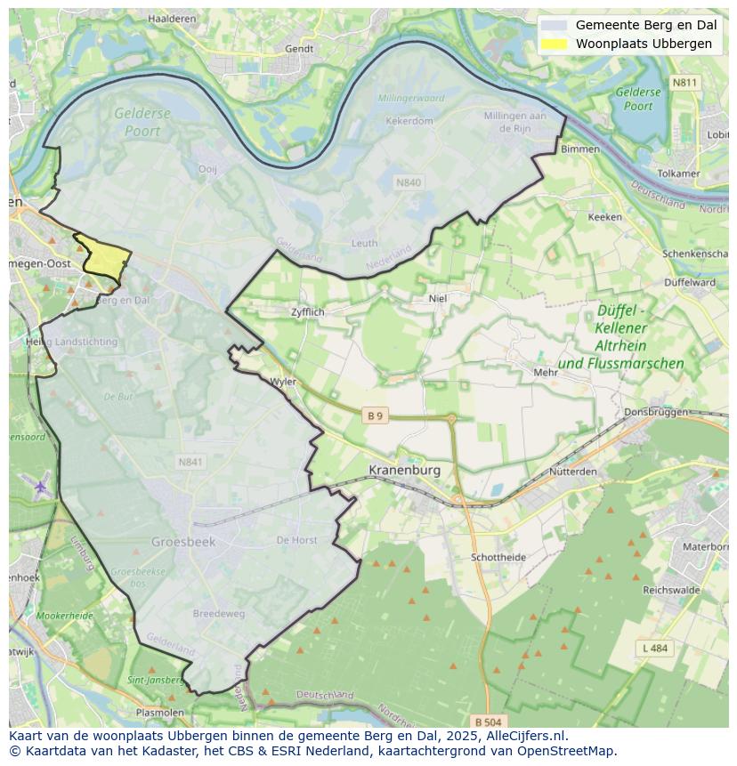 Afbeelding van de woonplaats Ubbergen op de kaart.