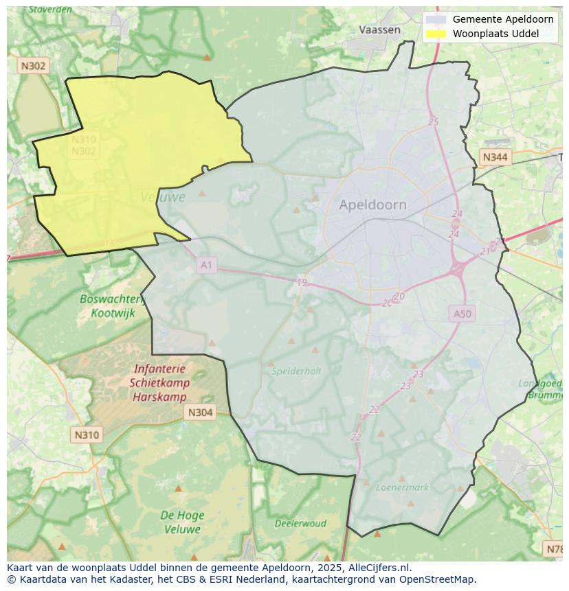 Afbeelding van de woonplaats Uddel op de kaart.