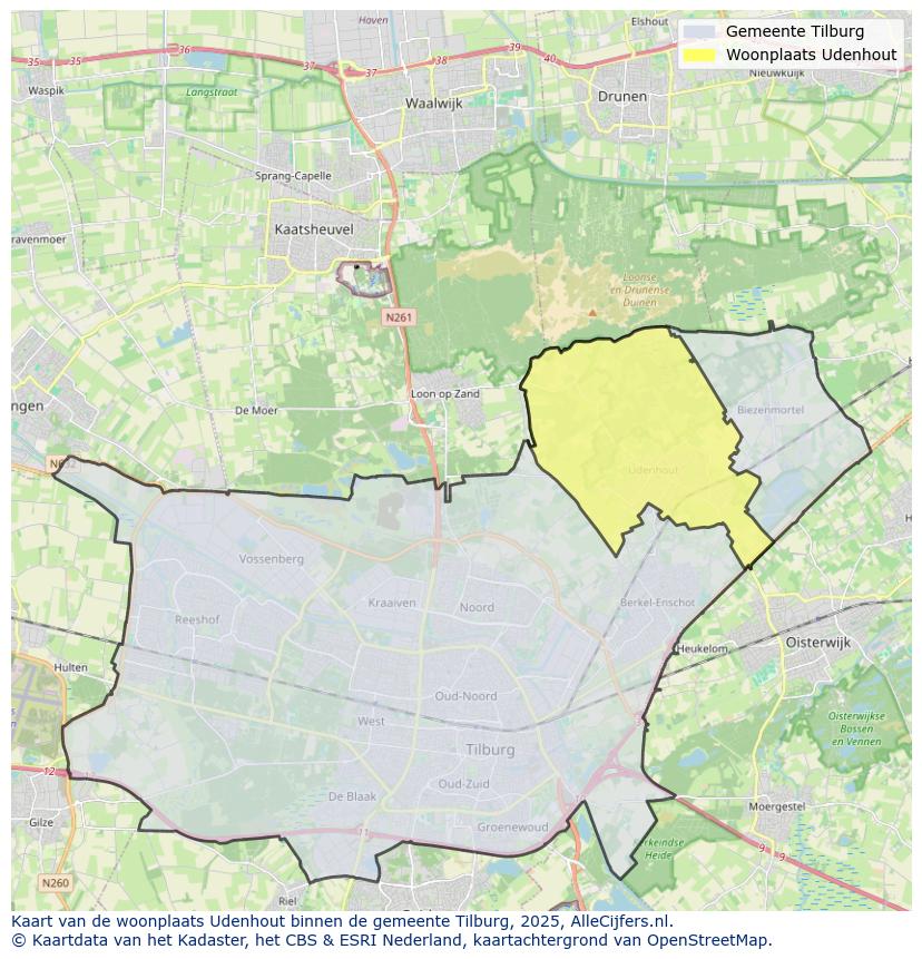Afbeelding van de woonplaats Udenhout op de kaart.