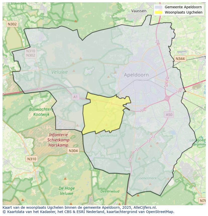 Afbeelding van de woonplaats Ugchelen op de kaart.