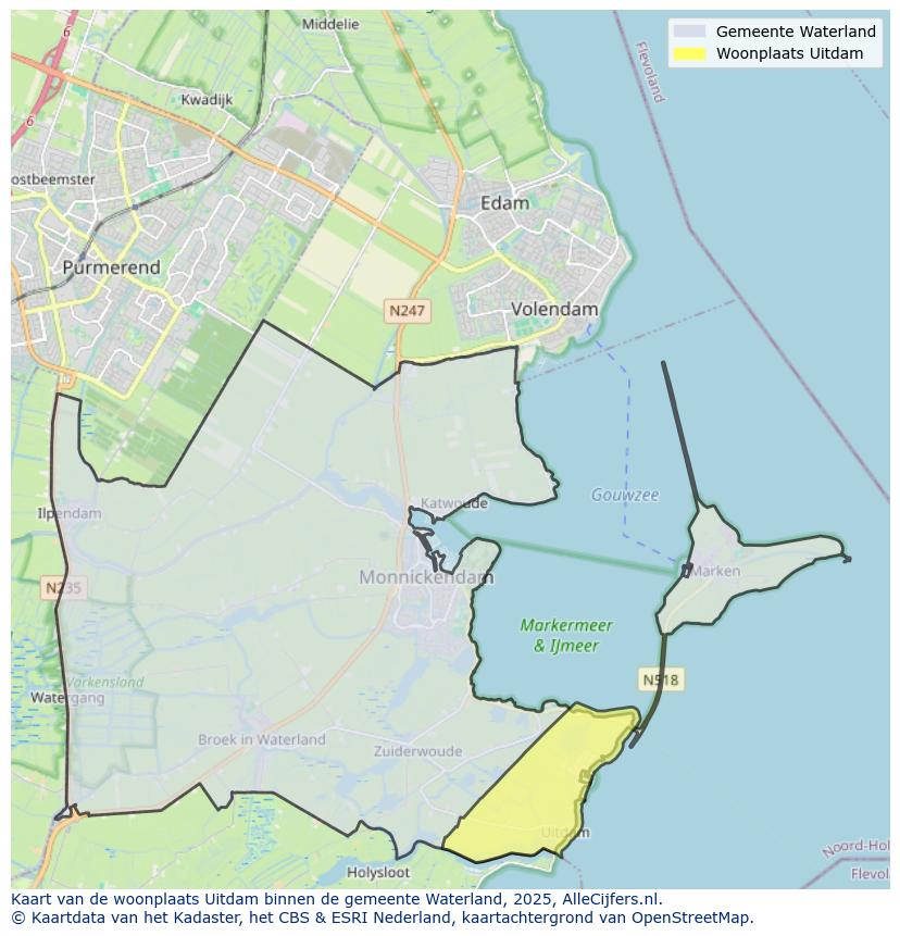 Afbeelding van de woonplaats Uitdam op de kaart.