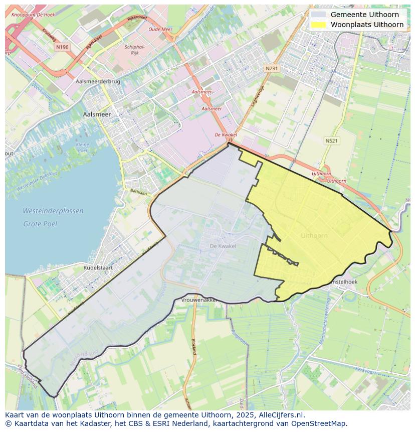 Afbeelding van de woonplaats Uithoorn op de kaart.
